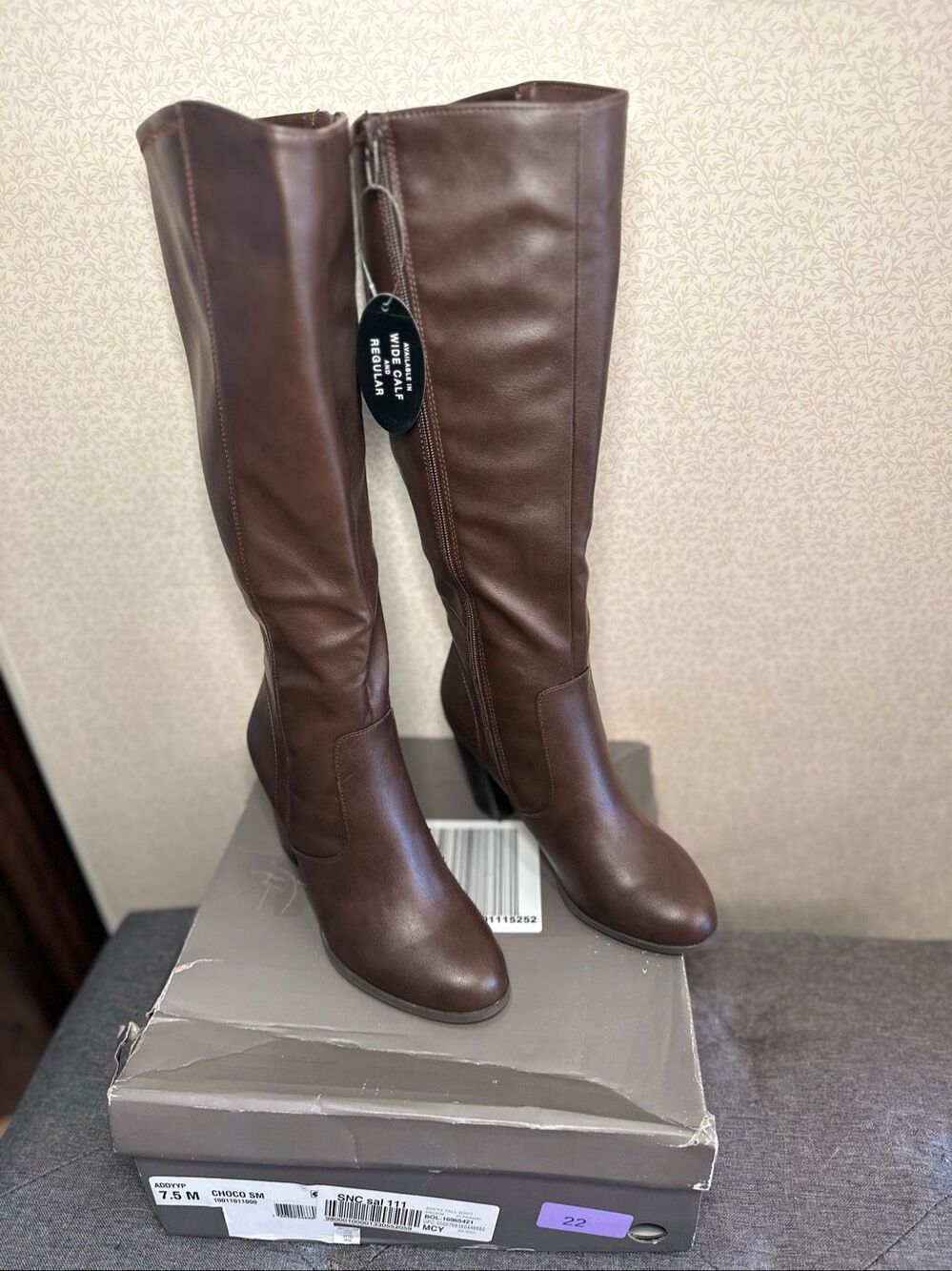 NWT Style & Co Addyy knee-high boots in chocolate brown with a black heel and wi